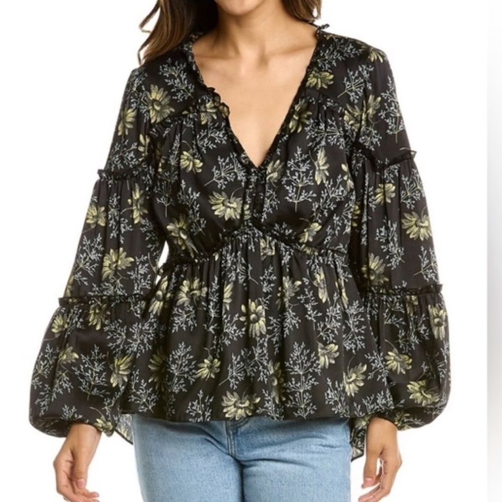Cinq a Sept Simmons Floral Blouse Balloon Sleeve size large